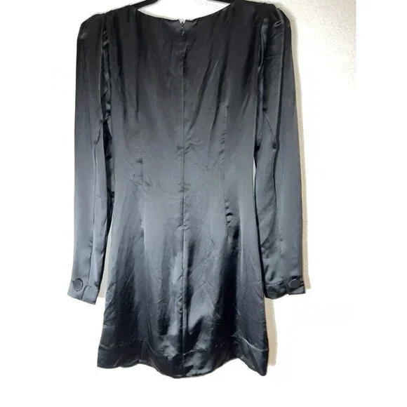 𝅺GRLFRND Button-front Mini Silky Dress NEW NWTS Long Sleeve Wrap Front Small D1 - Picture 6 of 8